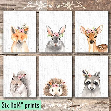 Woodland Animals Nursery Wall Art Prints (Set of 6) - Unframed - 11x14s ...