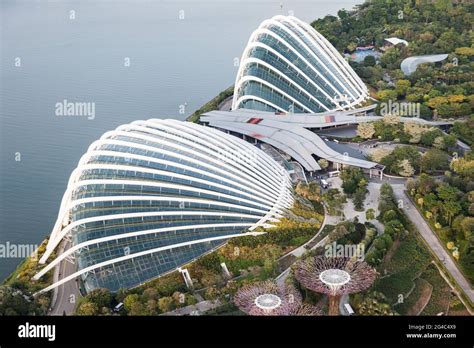 Aerial view of the Flower Dome and Cloud Forest dome in Singapore's ...