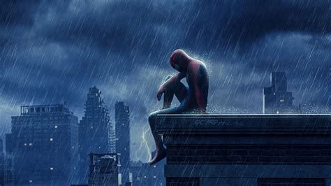 Wallpaper : the amazing spider man 2, fan art, Peter Parker, rain ...