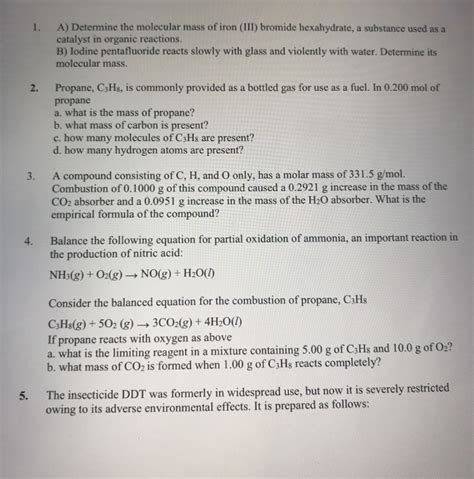 Solved 1. A) Determine the molecular mass of iron (III) | Chegg.com