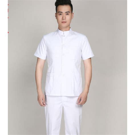 Stand-up collar split white split short-sleeved male nurse uniform ...