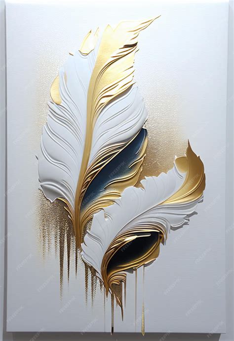 Premium Photo | A painting of a feather with gold and white feathers.