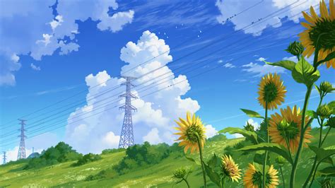 Summer Day Sunflower Anime 4K #2390f Wallpaper iPhone Phone