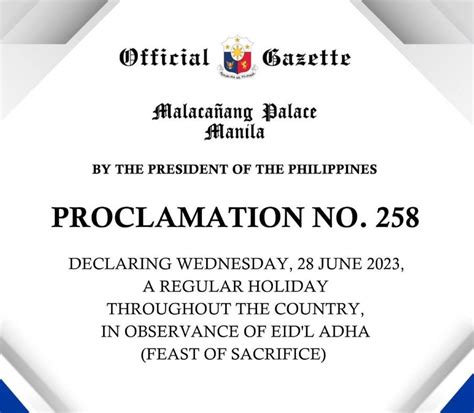 Palace declares June 28 a regular holiday for Eid'l Adha | The Manila Times