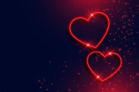 Free Vector | Two neon red hearts background with text space