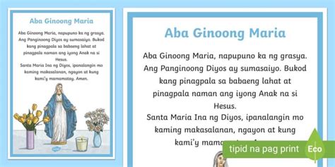 Aba Ginoong Maria Poster | Hail Mary Tagalog | Twinkl