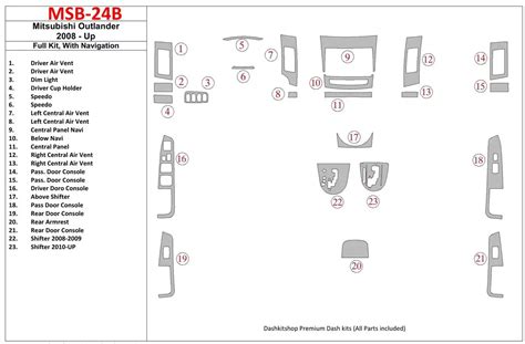 Mitsubishi Outlander 2008-UP Full Set c NAVI Interior BD Dash Trim Kit