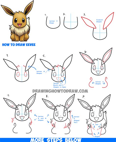 How to Draw Eevee from Pokemon with Easy Step by Step Drawing Tutorial ...