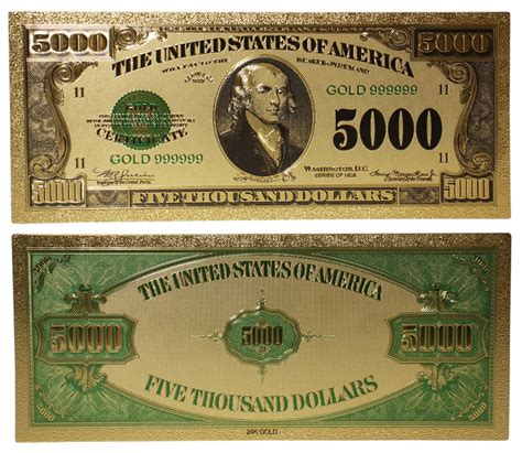 1928 - COPY OF THE UNITED STATES 1928 5000-DOLLAR BILL (PURE GOLD PLATED)