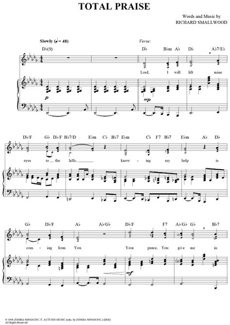 Total Praise" Sheet Music by Richard Smallwood for Piano/Vocal/Chords ...