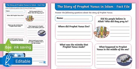 The Story of Prophet Yunus in Islam Fact File Activity