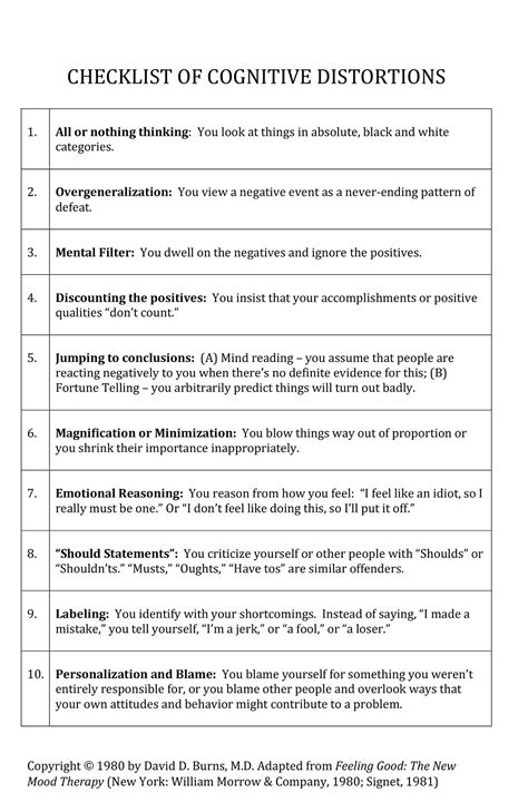 Feeling Good Handbook Worksheets Pdf