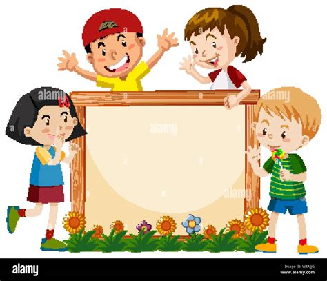 Banner template design with many kids and flowers illustration Stock ...