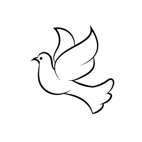 Line art dove. Flying pigeon logo drawing. Black and white vector ...