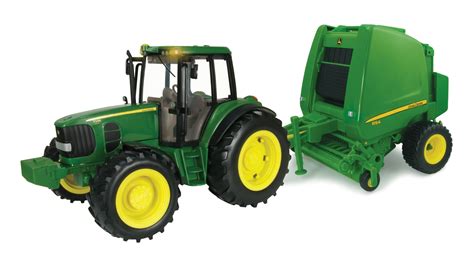 John Deere Big Farm Toy Tractor 7300 Tractor & Round Baler Set 1:16 ...