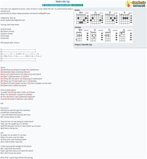 Chord: Wake Me Up - tab, song lyric, sheet, guitar, ukulele | chords.vip