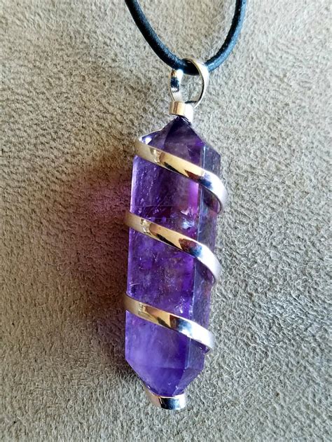 Double Terminated Amethyst Crystal Pendant - Natural Raw Brazilian ...