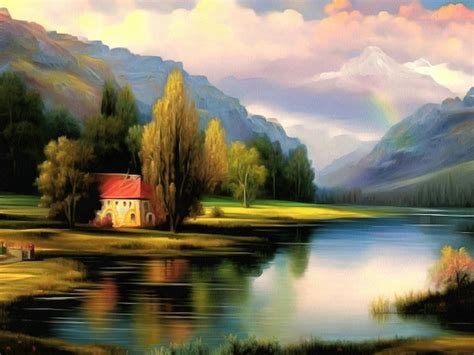 Premium AI Image | Beautiful nature landscape painting on paper canvas ...