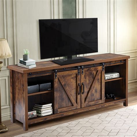 Entertainment Center TV Stands with 4 Cable Management, Farmhouse Wood ...