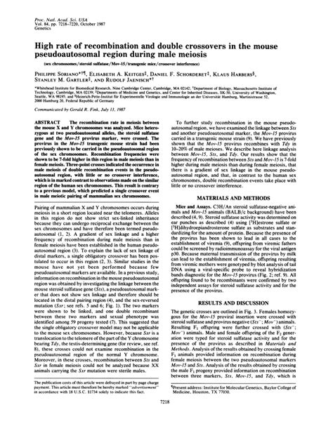 (PDF) High rate of recombination and double crossover in the mouse ...