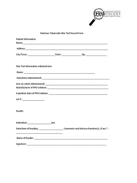 Mantoux Tuberculin Skin Test Record Form | PDF