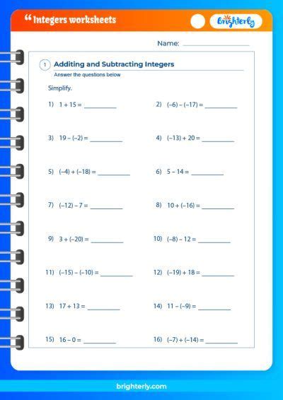 Free Printable 7th Grade Integers Worksheets [PDFs] Brighterly