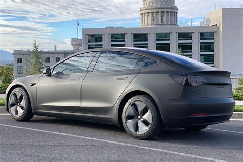 Matte black Tesla Model 3, stunning photos, wrap cost and info