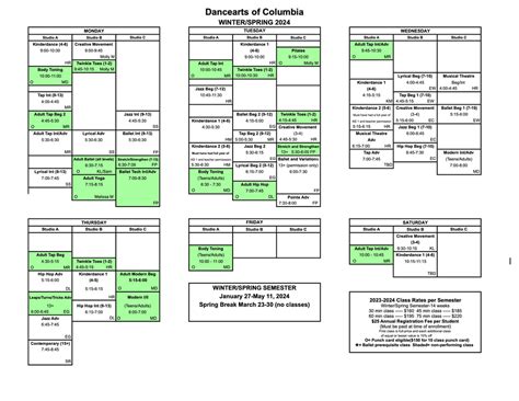 Class Schedules - DANCEARTS OF COLUMBIA