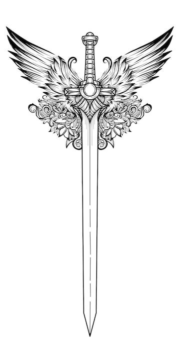 Premium Vector | Sword tattoo with wings vector design