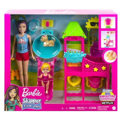 Juguetes Barbie, muñeca Skipper y juego de parque acuático con tobogán ...