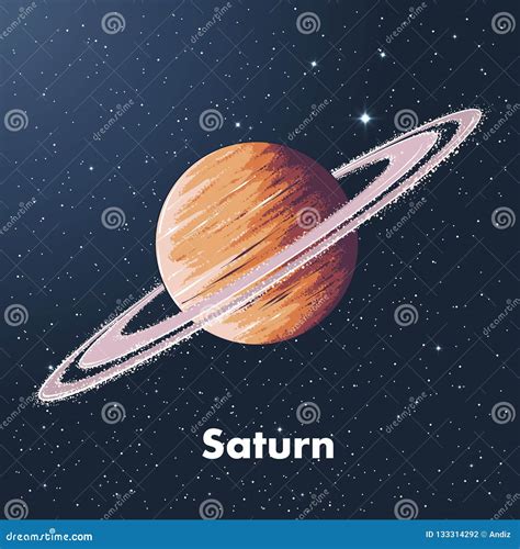 Hand Drawn Sketch of Planet Saturn in Color, Against a Background of ...