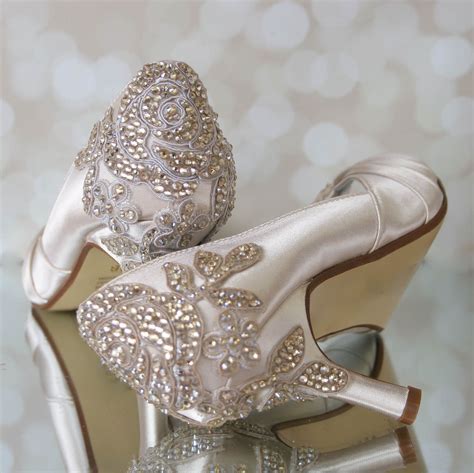 Wedding Shoes, Champagne Wedding Shoes, Vintage Wedding Shoes, Crystal ...