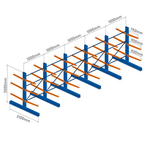 CANTILEVER RACKING - 5 Bays - Double Sided - 3.0m 13,740kg capacity