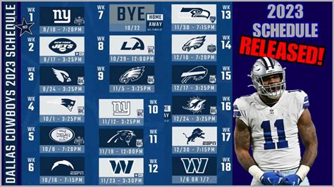 Nfl Releases Full 2023 Dallas Cowboys Schedule Bvm Sports | Images and ...