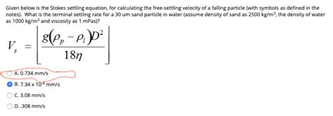 Solved Given below is the Stokes settling equation, for | Chegg.com