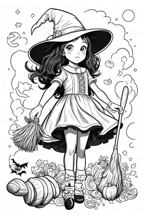 Premium AI Image | Halloween outline art for kids coloring book page