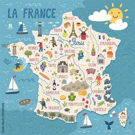 Vector stylized map of France. Travel illustration with french ...