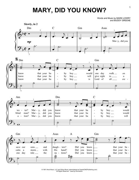 Mary Did You Know Printable Sheet Music -New Year Printable