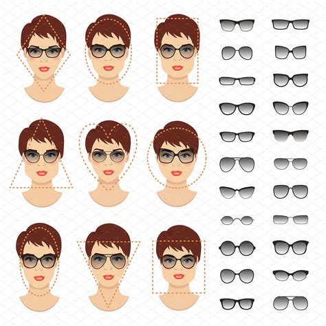 Woman sunglasses shapes. 9 faces. - Graphics - 1 | Glasses for face ...