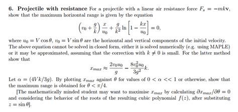 Projectile Motion with Linear Air Resistance