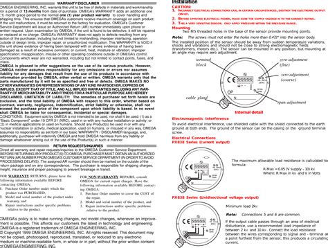 Omega Engineering Wet Differential Sensor Px838 Users Manual High Media ...