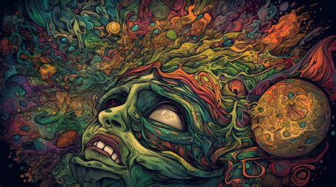 Psychedelic Fantasy Poster Of A Monster Head With Many Colors ...