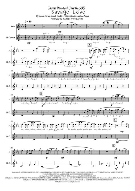 Savage Love Sheet Music | Jason Derulo & Jawsh 685 | Instrumental Duet