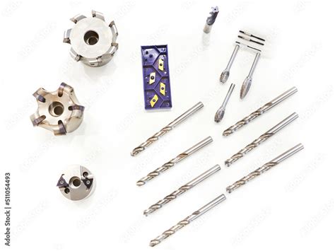 Drills and milling cutters tool bits for metal isolated white Stock ...