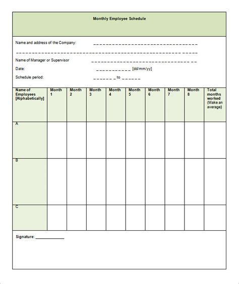 Printable Work Schedule Template Pdf | Classles Democracy