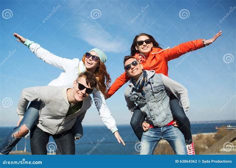 Happy Friends in Shades Having Fun Outdoors Stock Photo - Image of ...