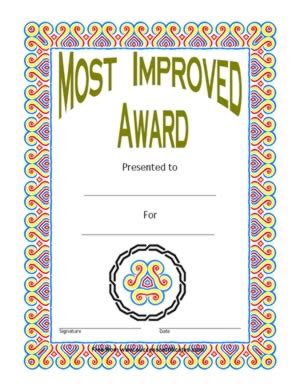 Most Improved Award – One | Certificate Templates | Teachers