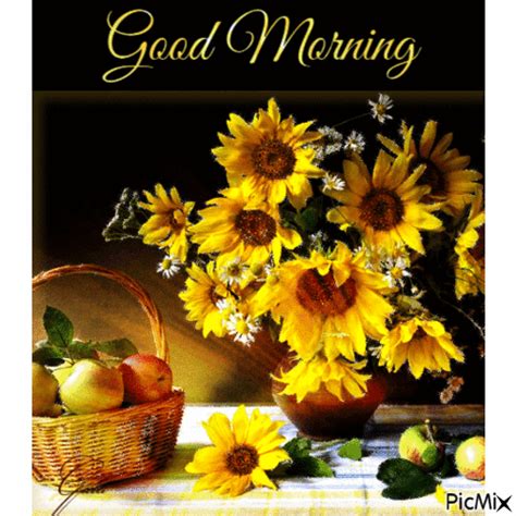 Good Morning Gif With Bouquet Of Sunflowers Pictures, Photos, and ...