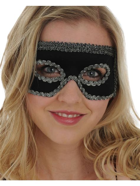 Black Mask Silver Trim Italian Eye Mask Mardi Gras Masquerade Halloween ...