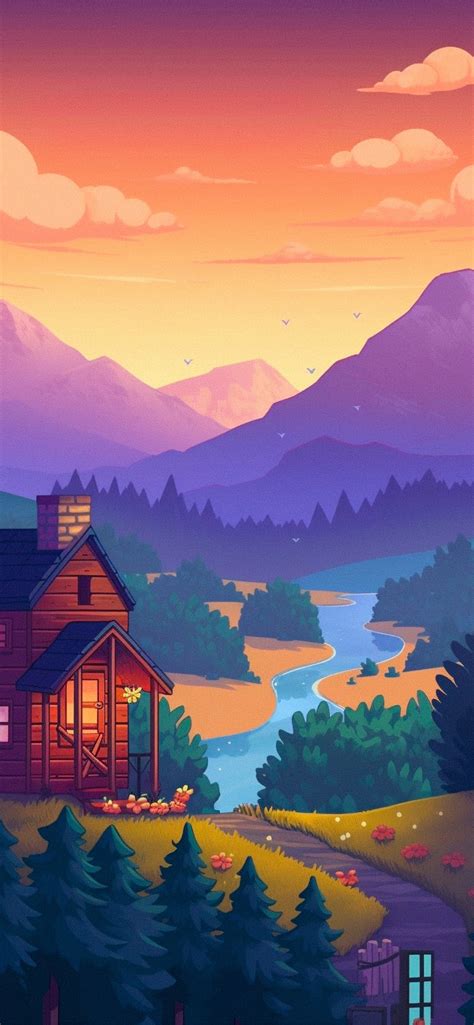 Stardew Valley House River & Mountains Wallpapers for iPhone 4k